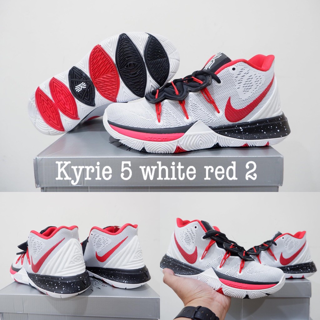 white and red kyrie 5