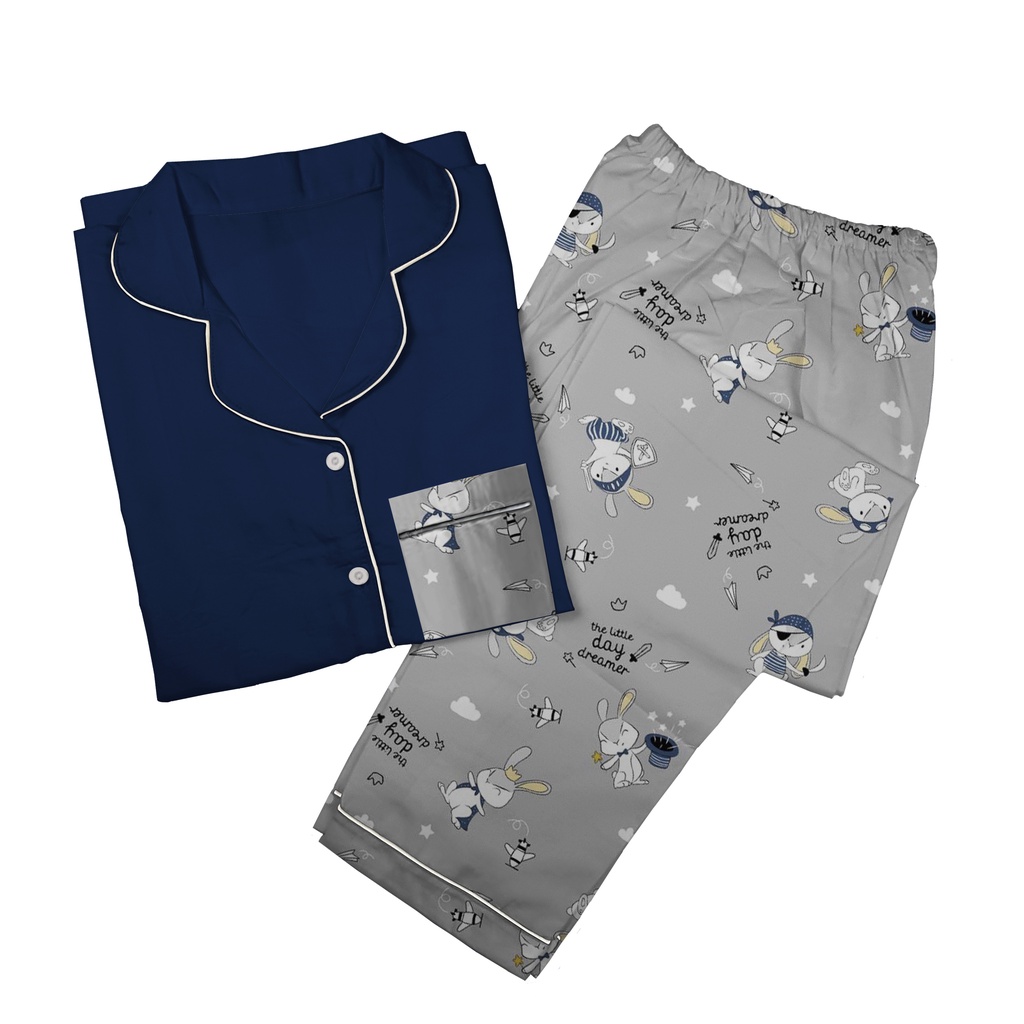 Baju Tidur Piyama Wanita Dewasa Setelan CP Motif Trendy-CPL PIRATES GREY COM