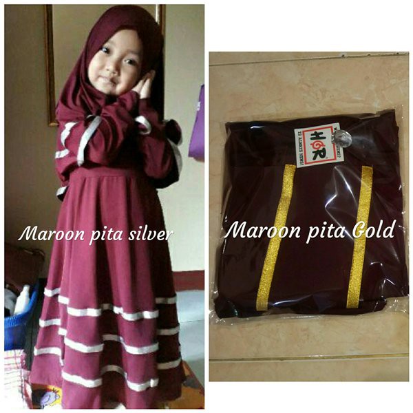 BAJU GAMIS ANAK PEREMPUAN LIST PITA EMAS DAN PERAK