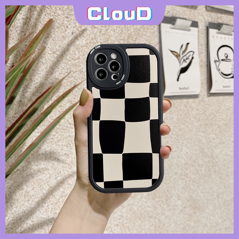 Soft Case TPU Motif Kotak-Kotak Hitam Putih Untuk iPhone 11 8 7Plus 8plus 6 6S 13 12 Pro MAX XR X XS MAX SE 2020