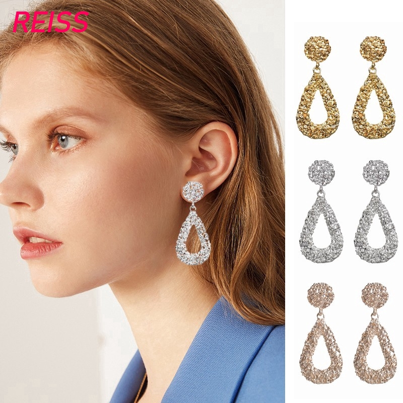 COD Korea Anting Fashion Anting Hijab Emas Karat Logam Trapesium Aksesoris Fashion 01