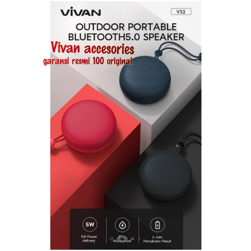 Vivan Speaker Bluetooth Vivan VS2 Portable Mini Wireless Outdoor Waterproof