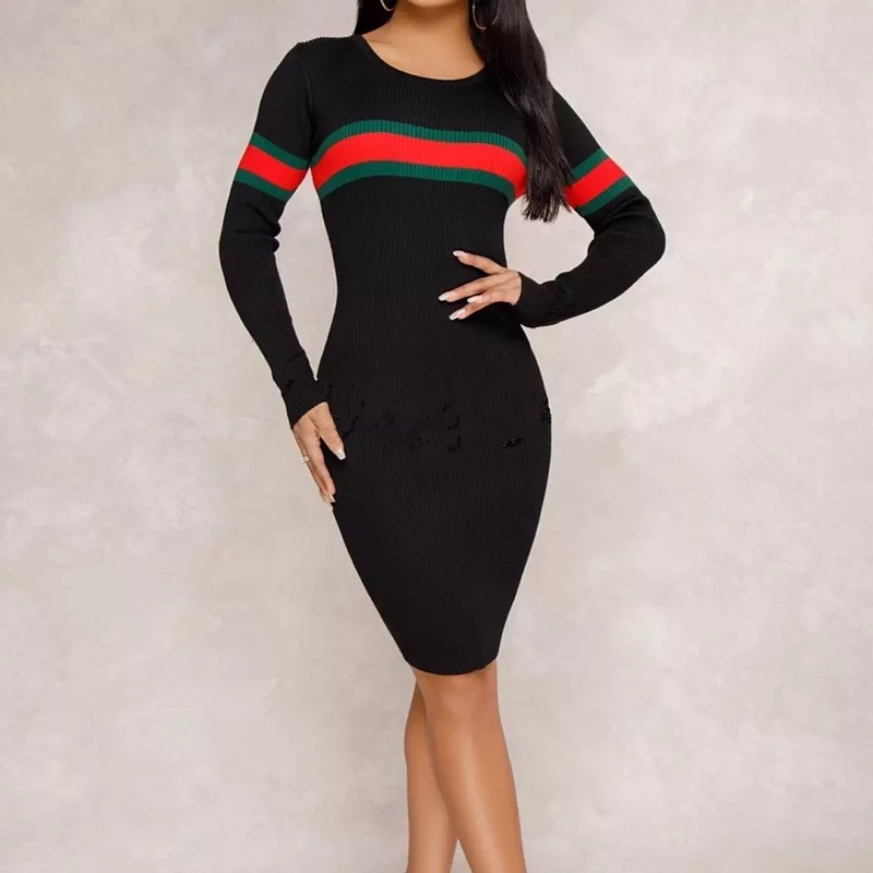 Dress Rajut Wanita Elegan O Neck Bodycon