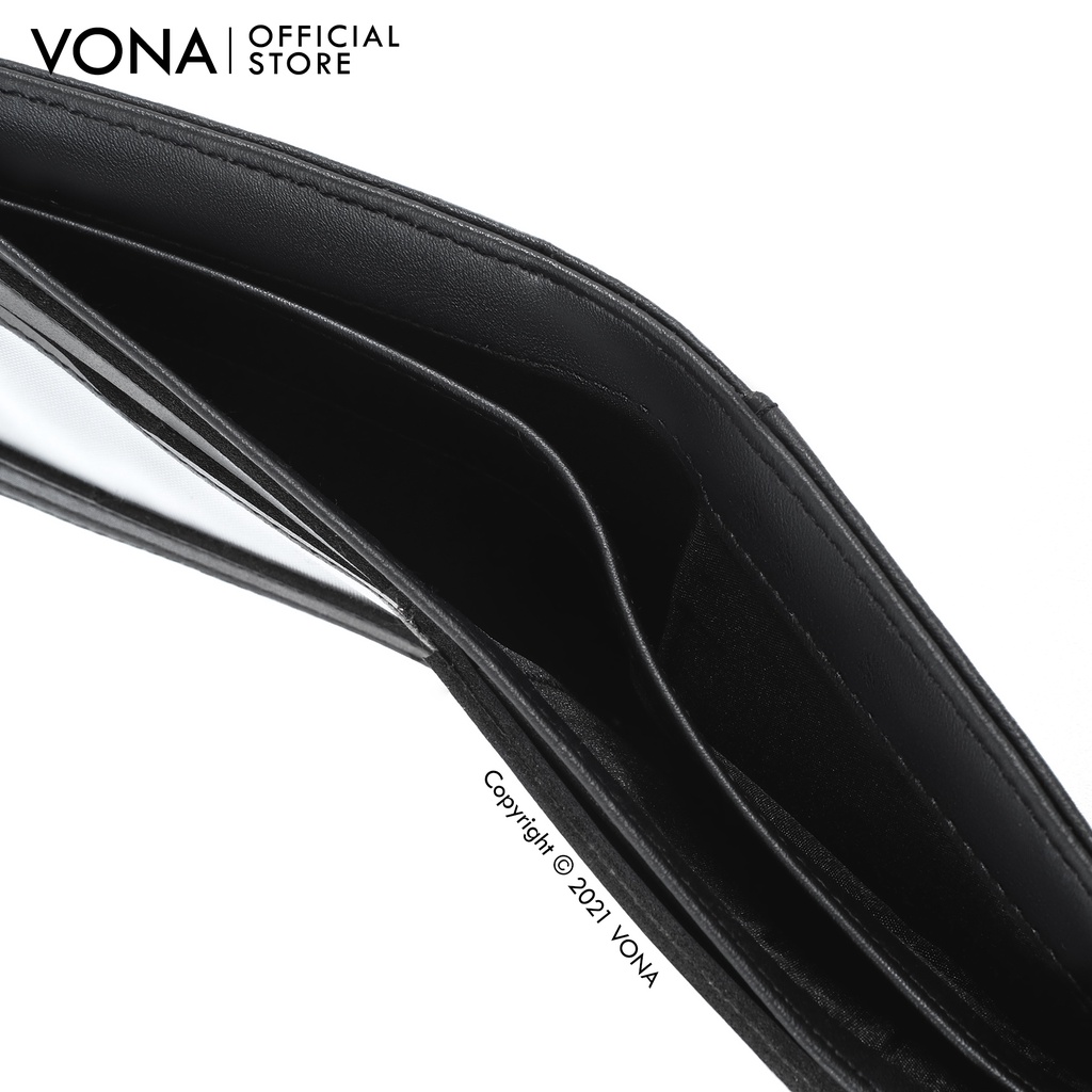 VONA Dompet Pria Lipat 3 Ruang Pendek Kulit PU Banyak Slot Kartu - Hitam Dark Brown - NOAH-6