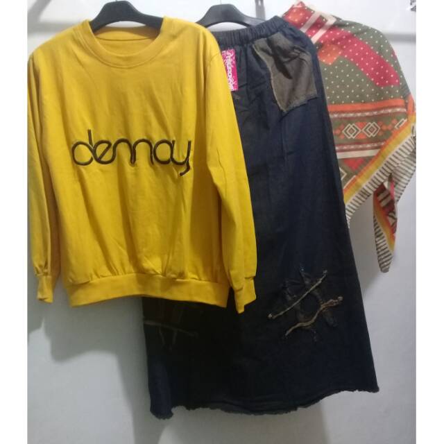 *starseller*SETELAN ROK JEANS DENNAY KW (NO HIJAB/TANPA HIJAB)