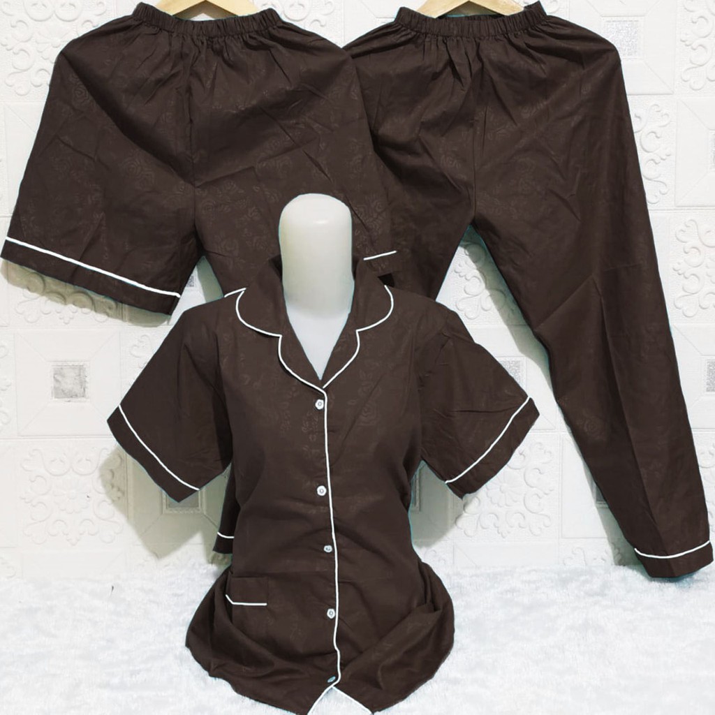 ISANNY PIYAMA SET SATEN EMBOS 3IN1 L/PIYAMA DEWAS/READY 20 WARNA-COKLAT TUA