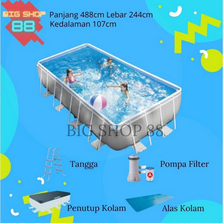 INTEX KOLAM RENANG PORTABLE KOLAM RENANG ANAK JUMBO PRISM POOL FRAME POOL 488CM