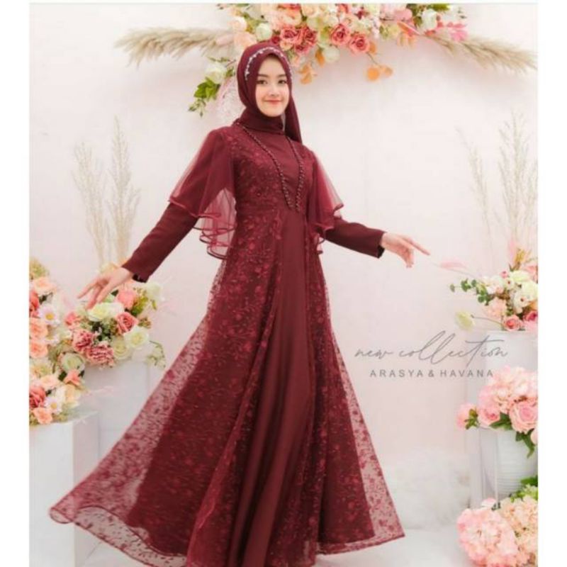 RALINE GAUN PESTA / Full Tulle bordir aplikasi payet / baju kondangan / wisuda / bridesmaids