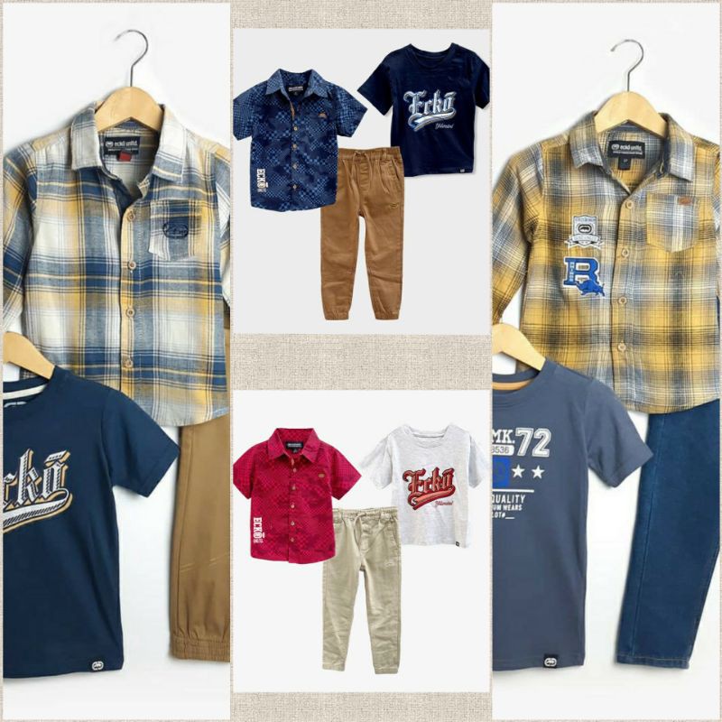 Ecko set of 3, setelan anak kemeja kaos celana panjang merk Ecko