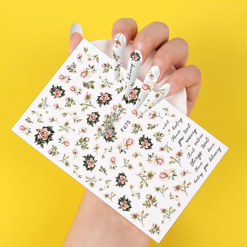 (1 Lembar) Stiker Kuku Motif Kupu-Kupu / Bunga Mawar Transfer Air Untuk Manicure / Nail Art Diy