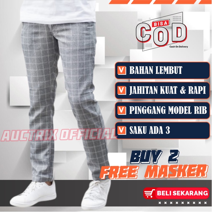 Celana Tartan Panjang Pria Dewasa Distro Pinggang Rib Karet