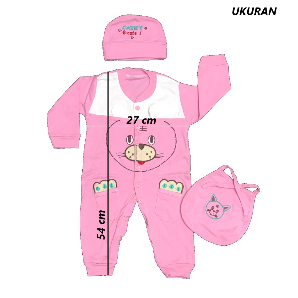 Babysmart - Baju Bayi model Jumper/Romper lengan PANJANG+Topi+Celemek motif TIGER MOM'S GIFT 0-12 Bulan