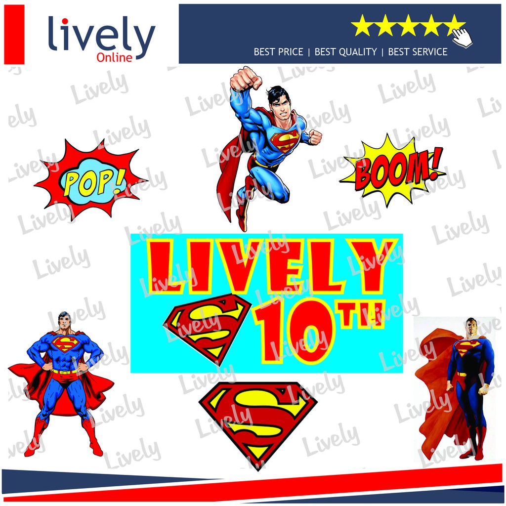 CAKE TOPPER KARAKTER HIASAN KUE HBD HAPPY BIRTHDAY CUSTOM NAMA SUPERMAN set