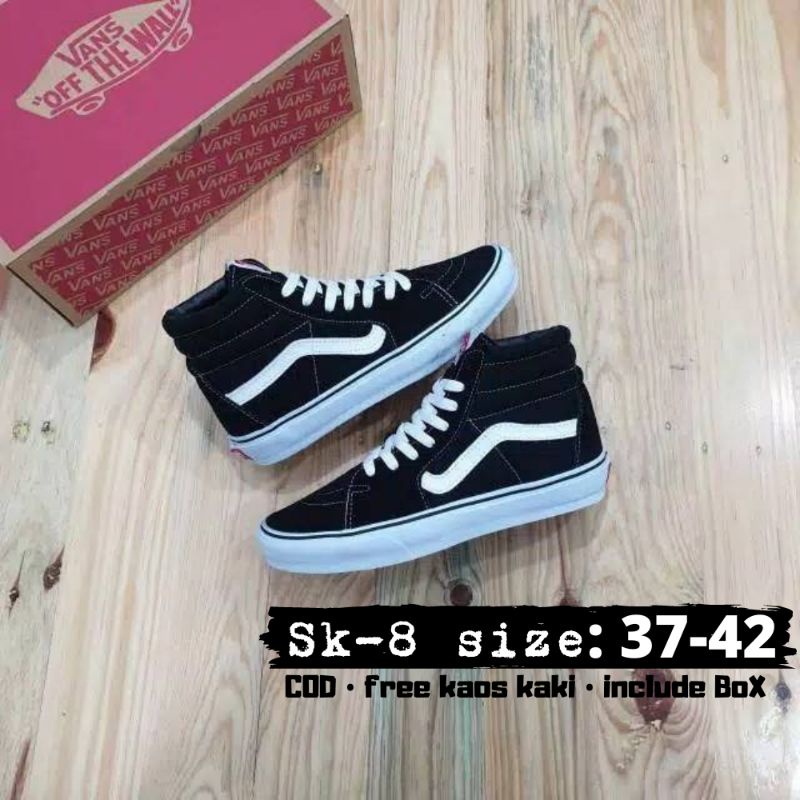 sepatu vans sk8 high black white tali sepatu sekolah smp sma