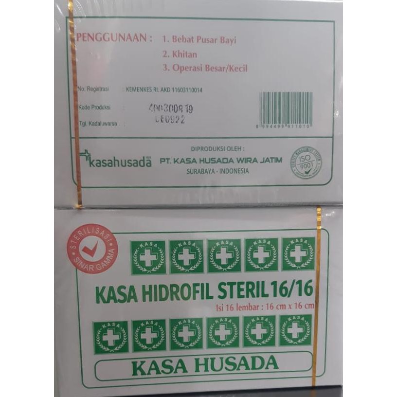  Kasa  Husada Kasa Hidrofil  Steril 16 16 16cm x 16cm isi 16 