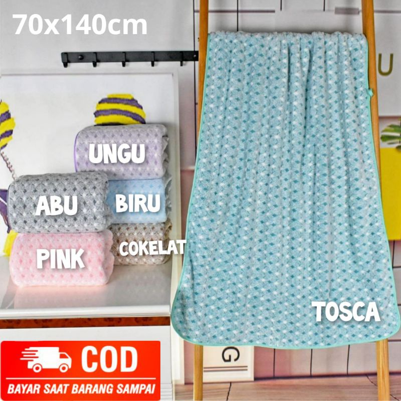 HANDUK JUMBO DEWASA UNISEX MOTIF KOTAK KECIL BAHAN KATUN MICROFIBER PREMIUM PERLENGKAPAN MANDI HANDU