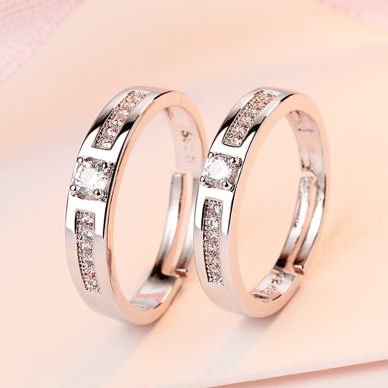 2pcs / Set Cincin Model Terbuka Bahan Sterling Silver 925 Desain Hati Hias Berlian Gaya Korea Untuk Hadiah