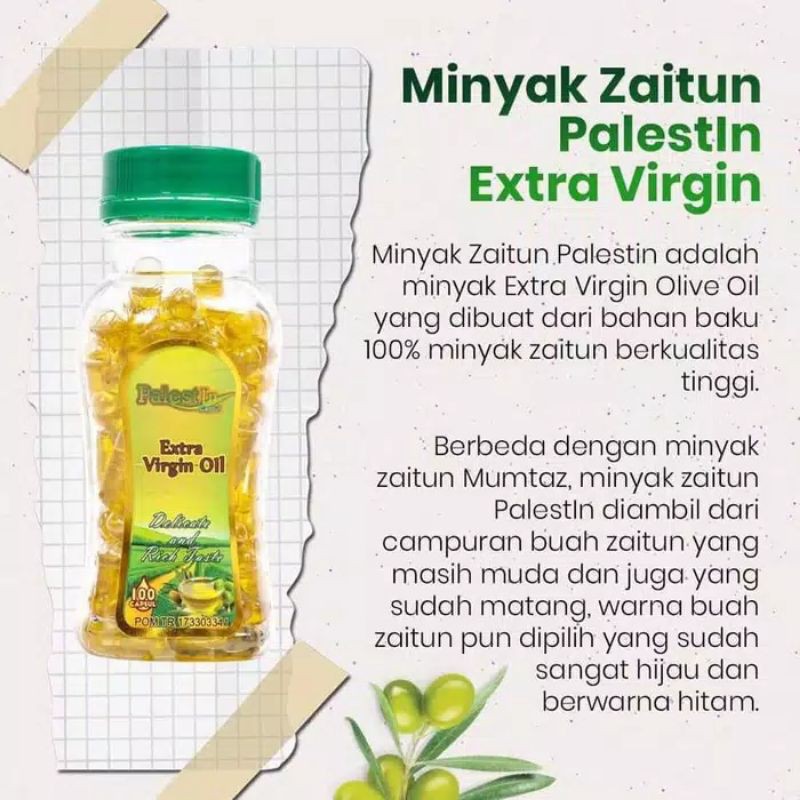 

Kapsul Zaitun Extra Virgin Olive Oil Capsule Palestin 200 Kapsul ||| CV.Syifa Herbal Alami