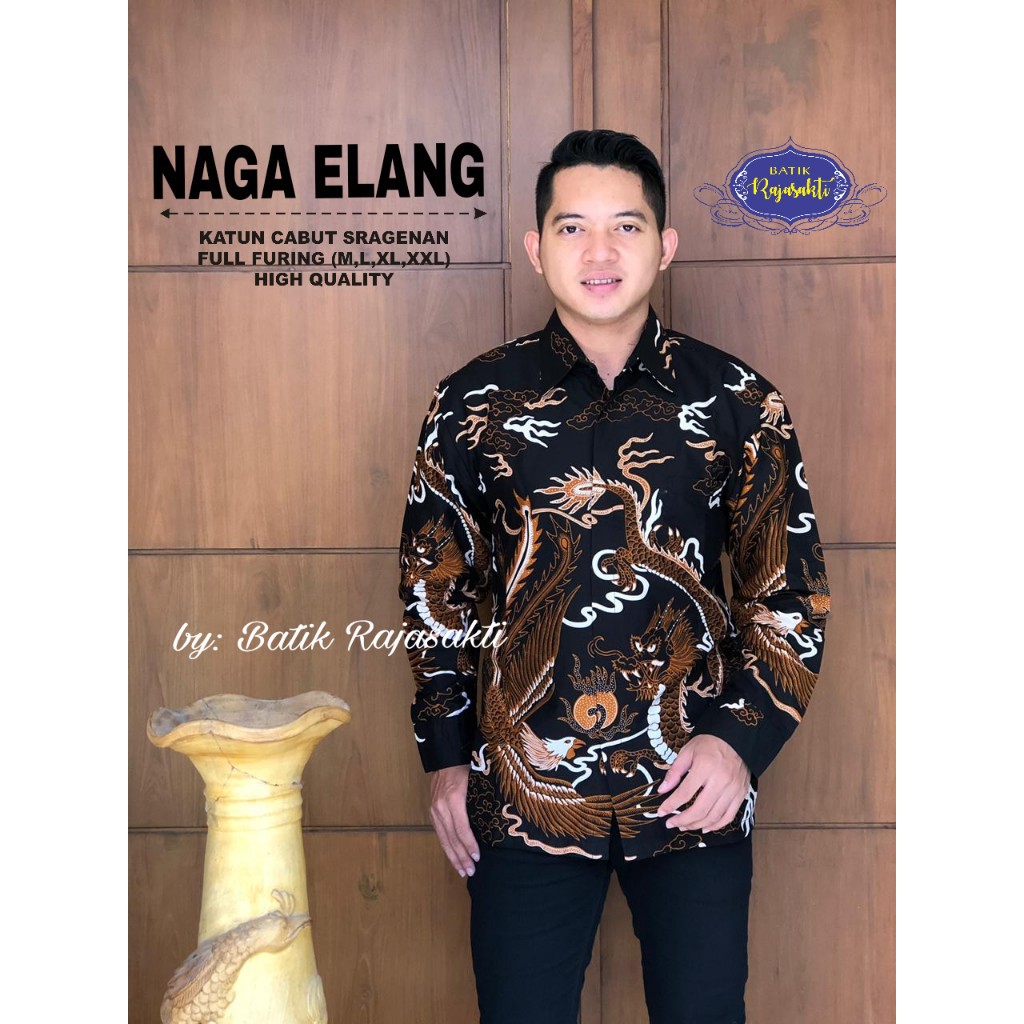 NAGA ELANG Kemeja Batik Pria Lengan Panjang Katun Halus FULL FURING Rajasakti