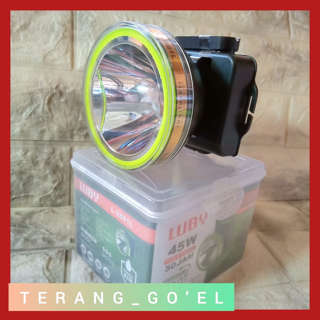 Luby Senter Kepala LED Super Terang Lithium L 2881L/ L 2881K  LAMPU PUTIH/KUNING  45Watt //SENTER KEPALA CAS TAHAN AIR
