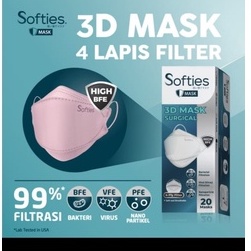 Masker Softies 3D Surgical 4 Ply isi 20 Pcs