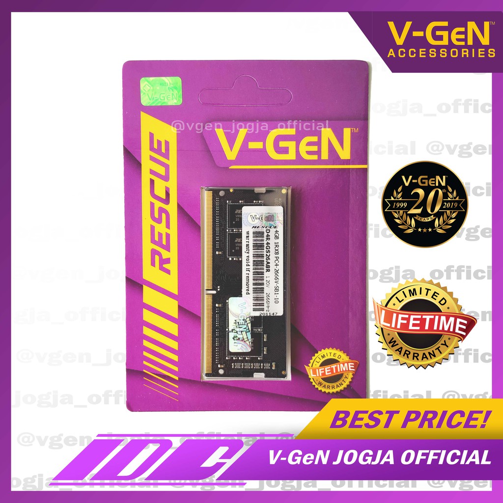 V-GeN RESCUE SODIMM DDR4 PC 2666 4GB - 16 GB GARANSI RESMI