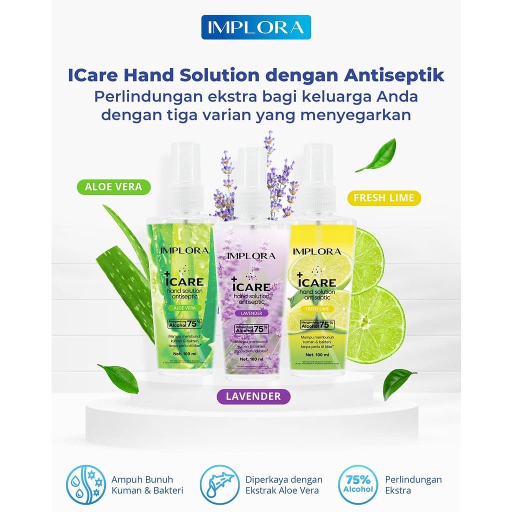 Implora Icare Hand Solution Antiseptic Spray Lavender/Fresh Lime/AloeVera 100ml (VH)