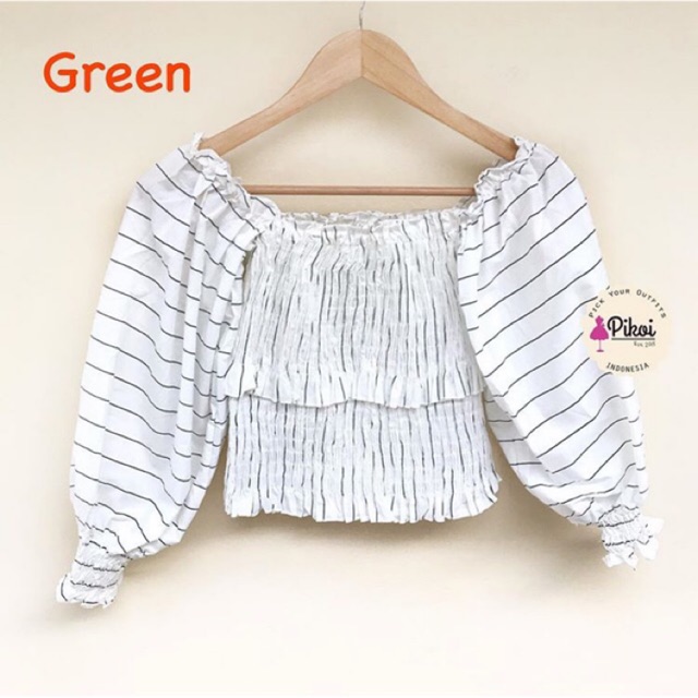 Blouse korea murah / blouse cewek lucu / baju sabrina murah / blouse crop cantik / baju pantai /1957