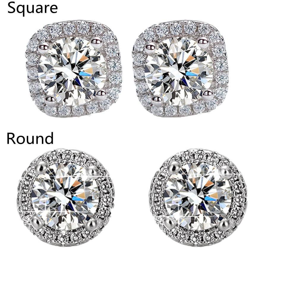 Lily Crystal Stud Earrings Fashion Jual Panas Perhiasan Pernikahan Mewah Bulat Persegi Batu Zircon