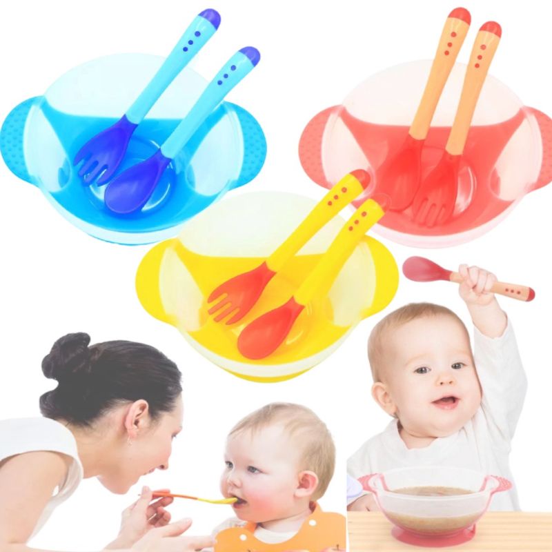 Mangkok Bayi dan Sendok H341 Peralatan Makan Bayi / Tempat Makan Bayi Sensor Panas Anti Tumpah ACC