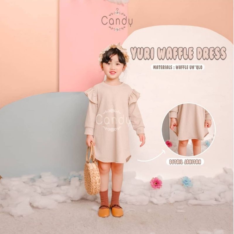 Tunik Waffle Anak Perempuan 1-4 Tahun, Dress Lengan Panjang Candy