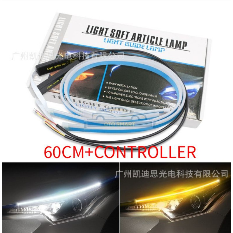 Lampu Alis LED Slim (1PCS) DRL Mobil Fleksibel Waterproof 60CM 2 Warna Runing 60cm Headlamp