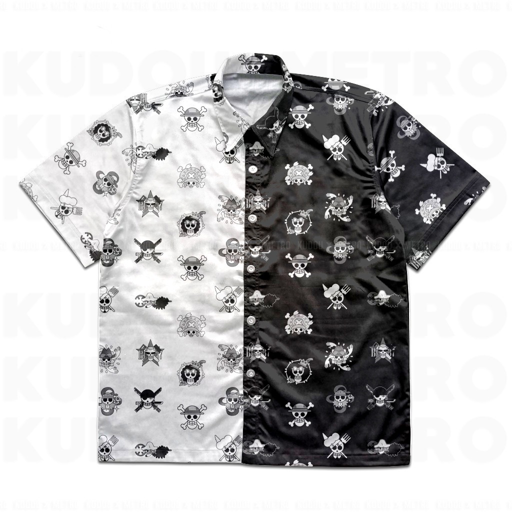 Kemeja One Piece World Black White Anime Manga One Piece Premium Unisex