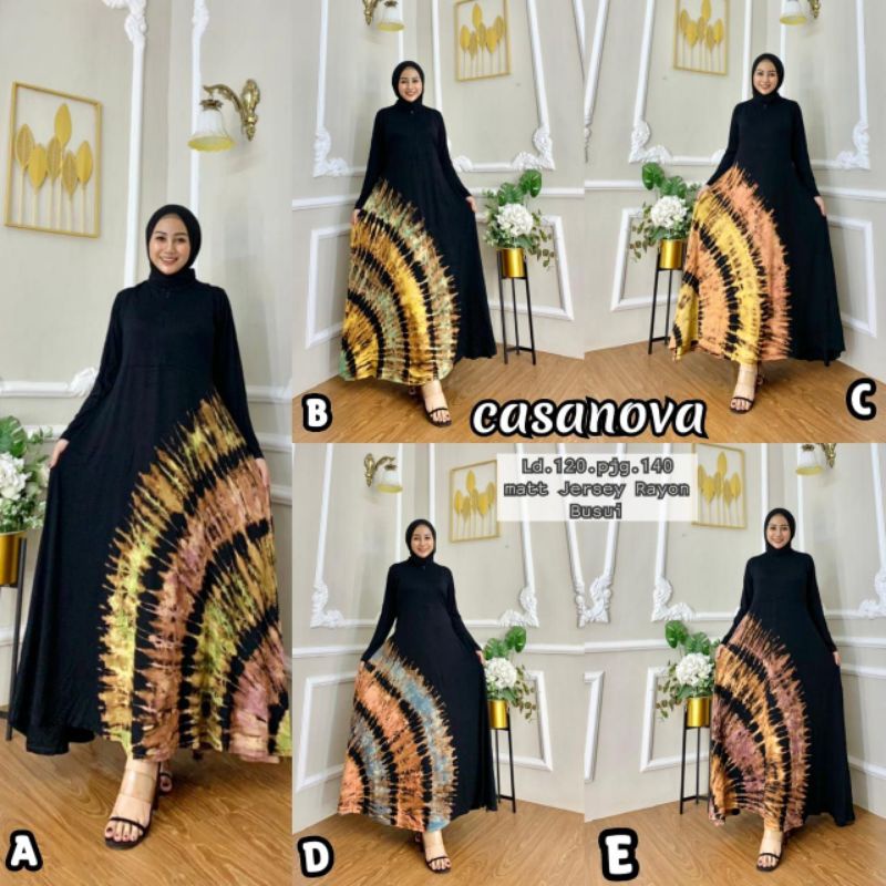 Gamis Kaos Jumbo Black Tiedye CASANOVA Bumil Busui Resleting Depan Lengan Panjang Homedress Wanita Kekinian Terbaru