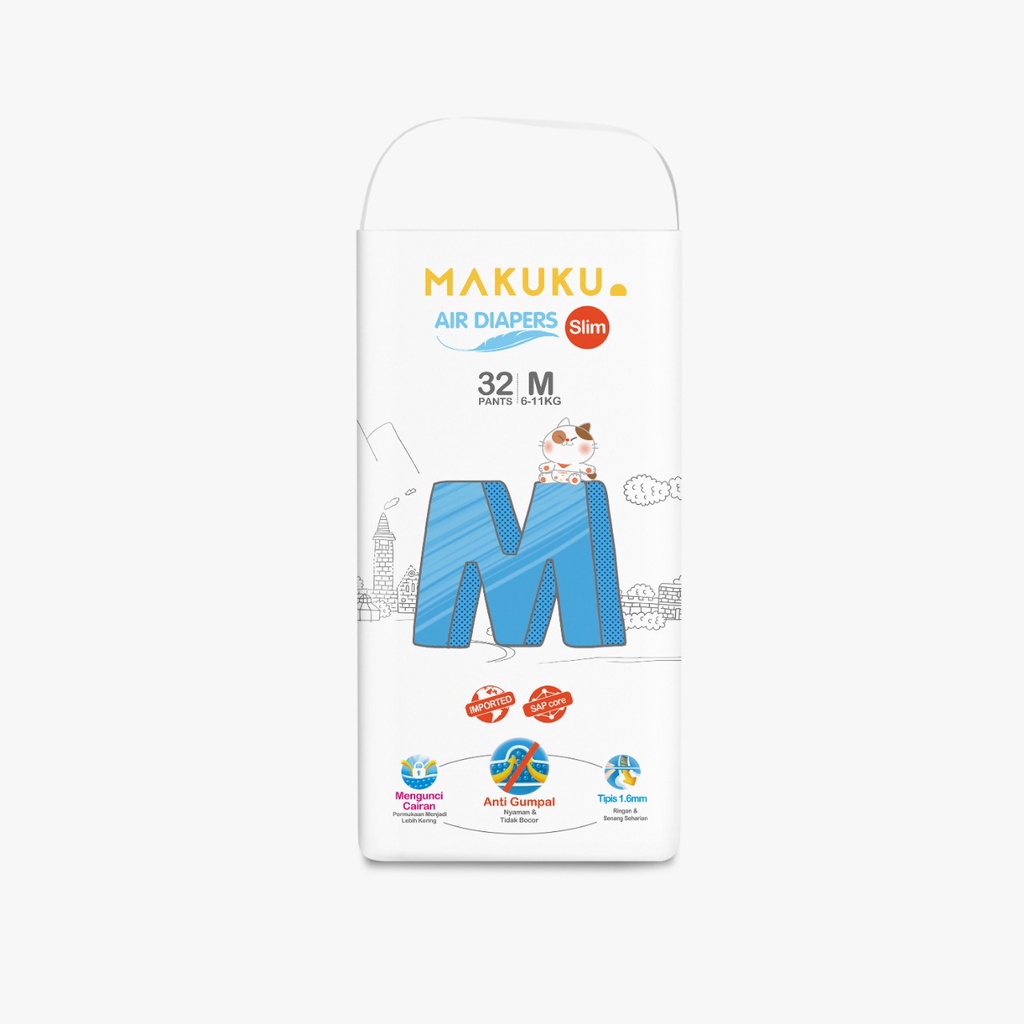 MAKUKU Diapers Slim Pants DSP M32 L34 XL32 XXL28 Popok Bayi Tipis