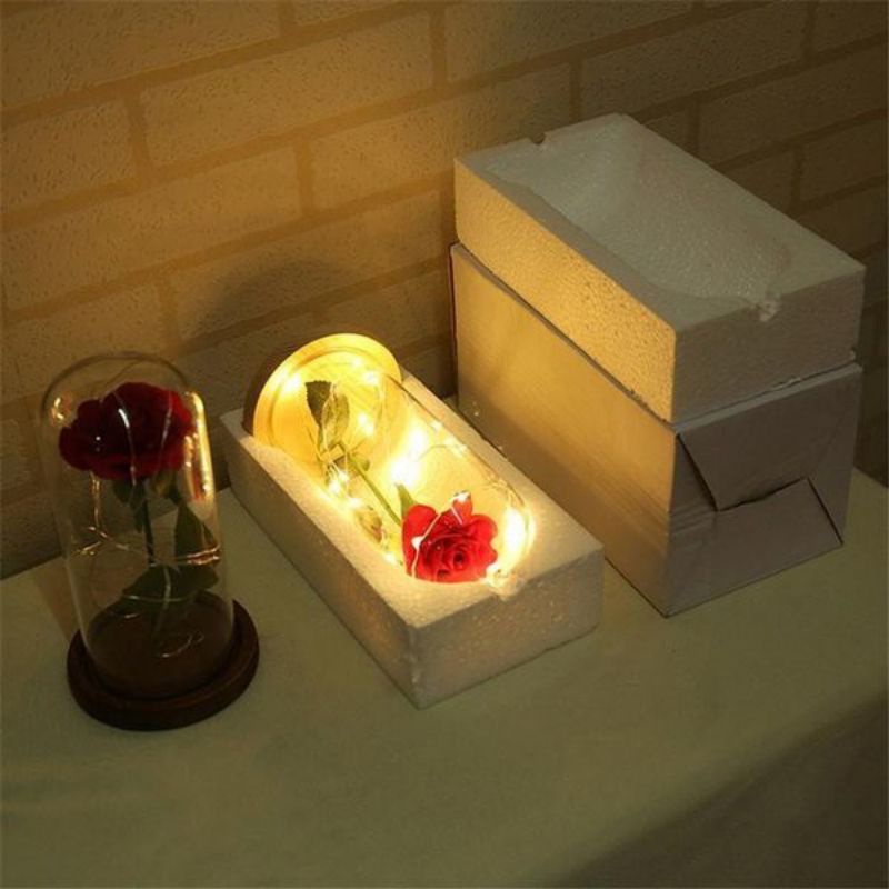 Lampu LED Bunga Mawar Dekorasi Beauty And The Beast Rose Lamp | Pajangan Kado Hiasan Ruangan Kamar