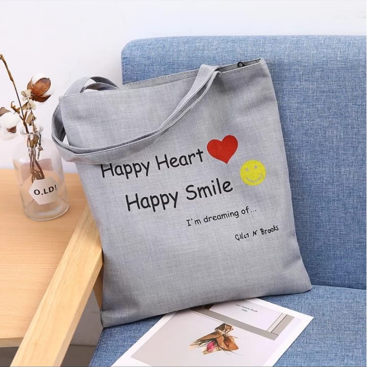 Twenty Bag - TAS TOTE BAG WANITA TERBARU 2020 TOTEBAG WANITA KARAKTER HAPPY HEART KOREA STYLE