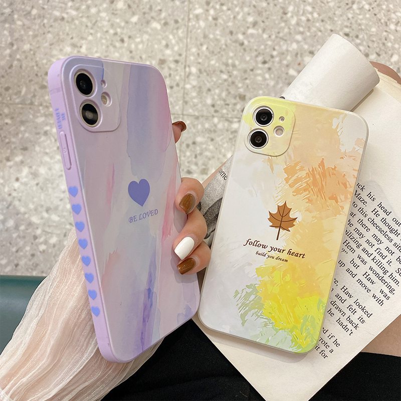 Purple Love Maple leaf  Soft Protect Case Samsung A12 A20 A30 A32 A50 A50S A30S A51 A02S A52 S10 S20 Plus Ultra S21 FE A42 A71 A31 A31 A21S A32 A22 A03S Casing Ftd Soft Protect Cover Girl Fashion