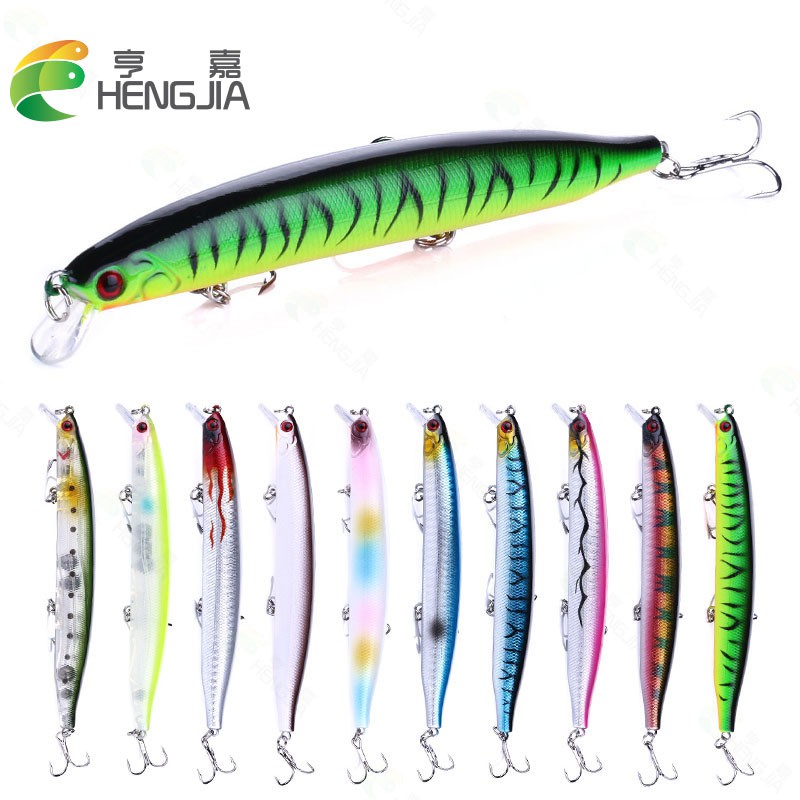 Hengjia 10PCS / set Umpan Pancing Ikan Minnow Mata 3D 13.5CM 18.5G Dengan Kail Treble Untuk Laut