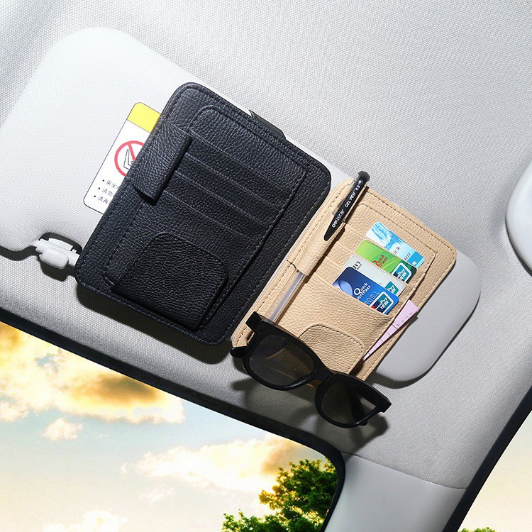 Holder Kaca Mata Pena Kartu Parkir E Toll Jepit Sunvisor Mobil Kulit Sintentis Premium Quality