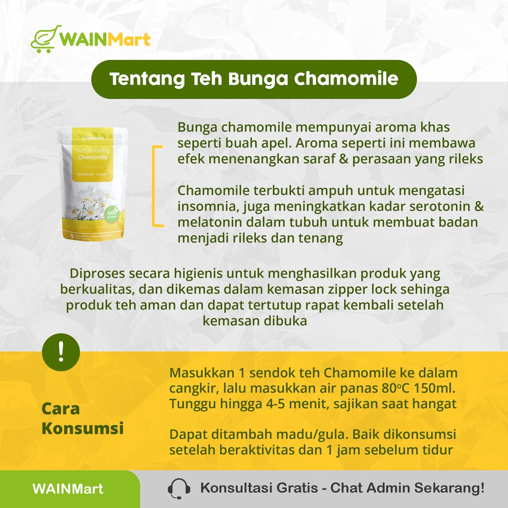 Teh Bunga Chamomile Herbal Relaksasi Anti Insomnia, Gangguan Pencernaan dan kaya Antioksidan