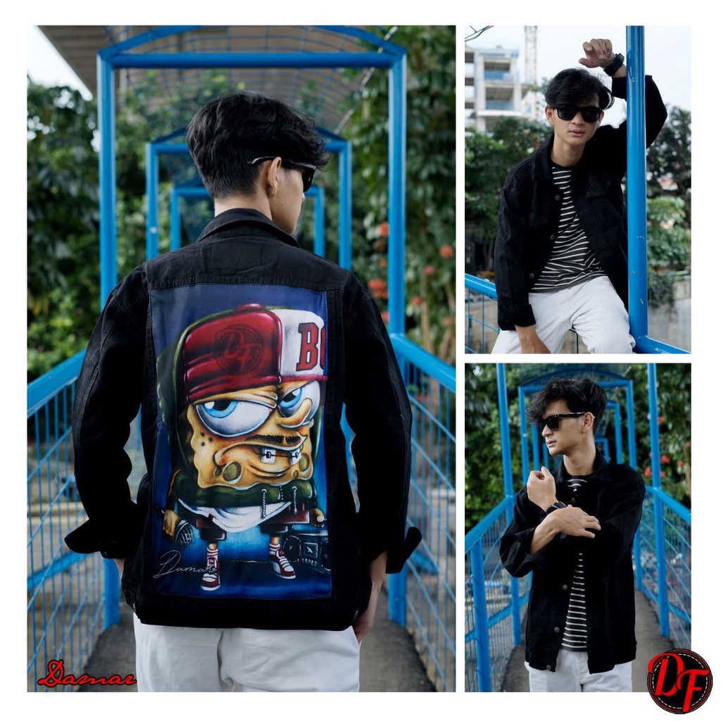 JAKET JEANS GAMBAR PRINTING-JAKET DENIM PRINTING-JAKET COWOK KEKINIAN