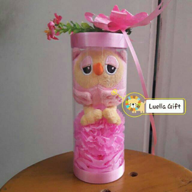 

Tabung Parcel Kado Hadiah Bunga Plastik Kertas Boneka Roumang Owl Pink Murah