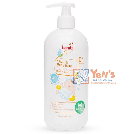 Bambi Hair &amp; Body Bath Mild On Eyes Pump 500ml