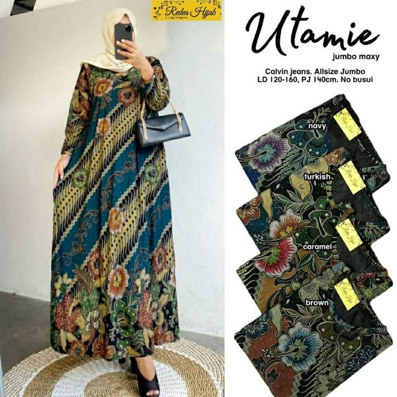 Utamie Jumbo Maxy, GAMIS WANITA MUSLIM JUMBO CANTIK BAHAN CALVIN JEANS LD 120-160 PALING JUMBO OOTD