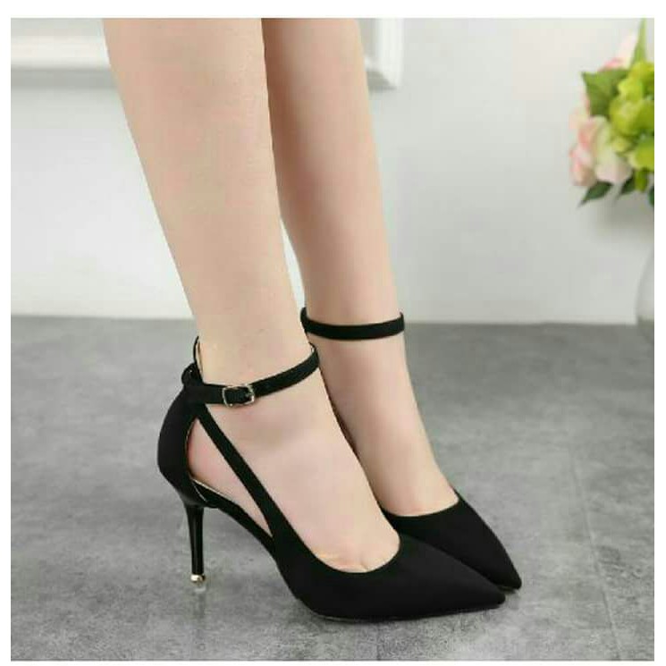 SEPATU HIGH CHUNKY HEELS 9CM 9 CM HITAM BLACK GLOSSY GLOSY KERJA KANTOR FORMAL PESTA