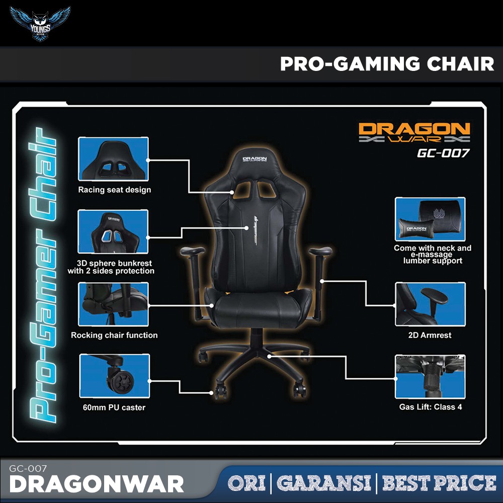 DRAGONWAR GC-007 PRO GAMING CHAIR DRAGON WAR GC 007 GC007 KURSI GAMING