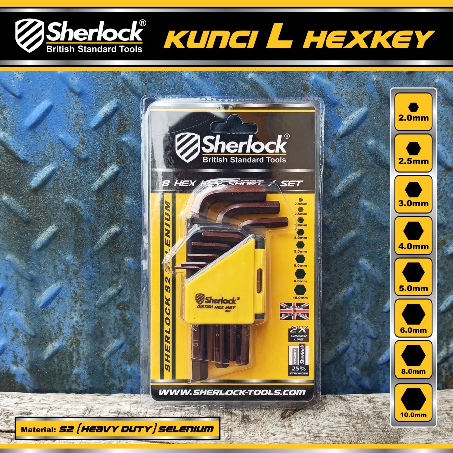 Kunci L Set 8 pcs mm (Pendek) Original Sherlock Kunci L Hexkey Material S2 (Heavy Duty)