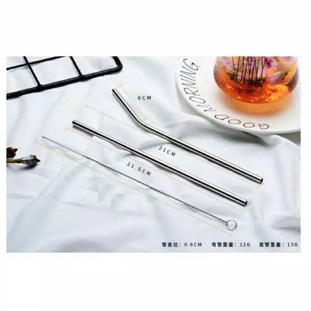 Sedotan stainless dan sikat sedotan / reusable stainless Set 3pcs 3in1