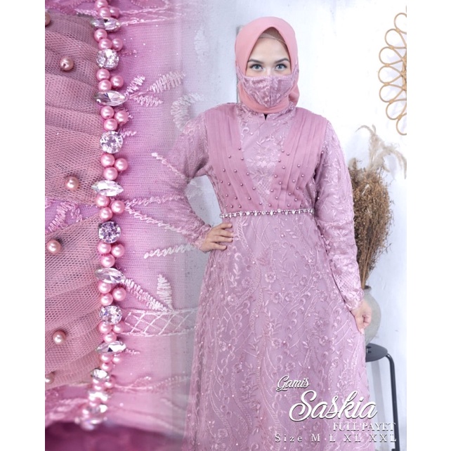 Gamis Pesta Saskia Dress Pesta Realpict Terbaru  Gamis Payet Modern Dress Mewah